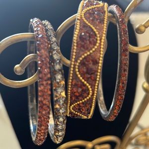 New:Set of 4 Brown & Gold Crystals Bangle Bracelets from India,2.5 inches wide.